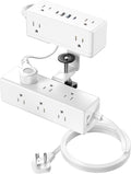 Dual Layer Desk Clamp Power Strip, Desktop Edge Mount Surge Protector with 4 USB Ports(2 USB-C) & 15 AC Outlets, Ultra Thin Flat Plug & 10FT Power Cord for Office Home(ETL Listed)