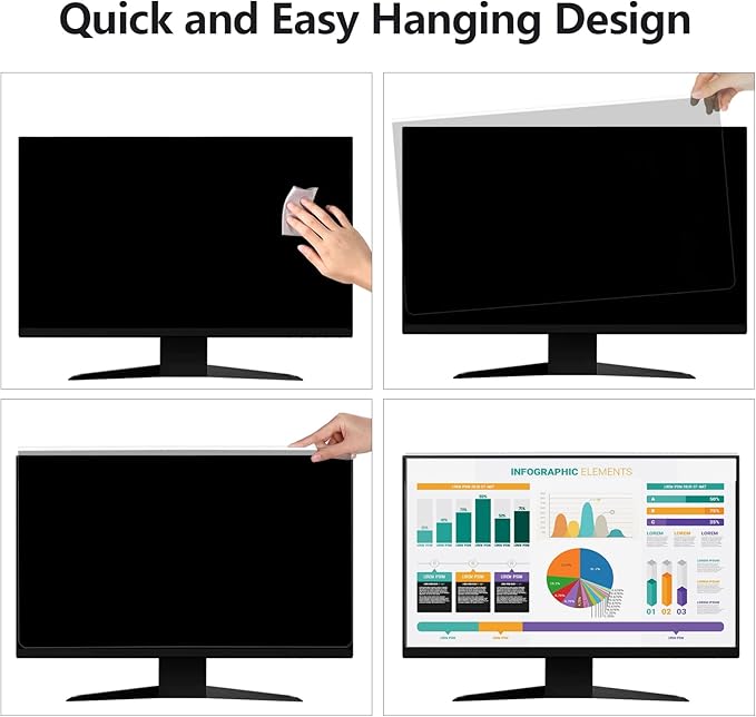 Computer Privacy Screen Protector for 23, 23.6, 23.8 and 24 Inches Monitor Anti Blue Light Filter Hanging Type Anti Scratch Easy Installation Shield for Desktop Computer (24 Inches)