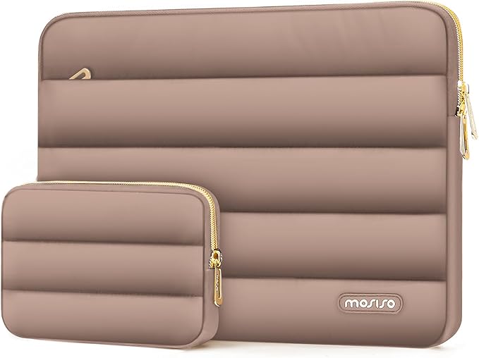 MOSISO 14 inch Laptop Case, 14 inch Puffy Laptop Sleeve Compatible with HP Lenovo Dell ASUS Acer, HP Stream, Dell Latitude, Lenovo IdeaPad, Polyester Horizontal Bag with Small Case, Brown