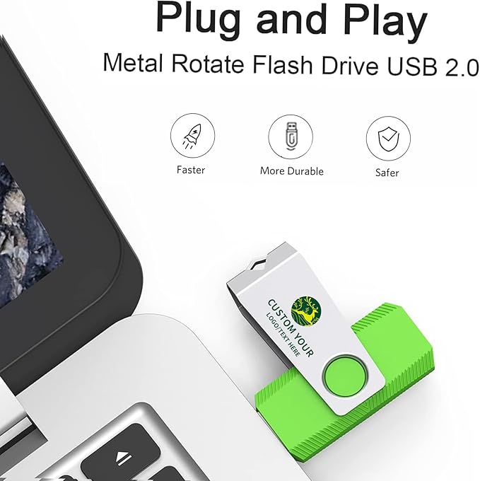 Customizable Flash Drives 2GB, Wooolken Personalized USB 2.0 Drive 10/20/50/100 Pack, Custom Thumb Drive Engraved Logo USB Drive (Mixcolors)