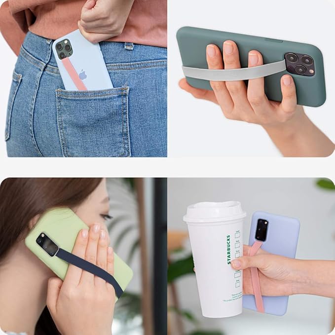 Sinjimoru Stretchable Silicone Phone Strap, Flexible and Elastic Grip Holder for iPhone & Android, Secure Phone Loops Finger Grip with Wireless Charging Support Sinji Loop Pink