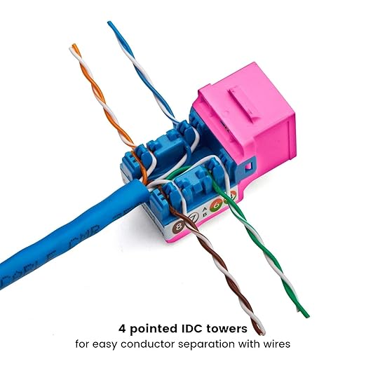 trueCABLE Cat5e Keystone Jack, Unshielded (UTP), 90 Degree Punch-Down, PoE++ (4PPoE) 100W,UL Listed, ETL Verified, ANSI/TIA Certified, Modular RJ45 Female, Pink, 48 Pack