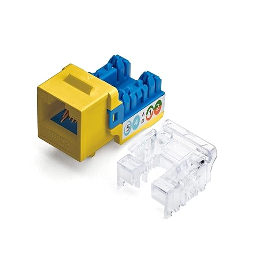 trueCABLE Cat6A Keystone Jack, Unshielded (UTP), 90 Degree Punch-Down, PoE++ (4PPoE), UL Listed, ETL Verified, ANSI/TIA Certified, Modular RJ45 Female, Yellow, 12 Pack
