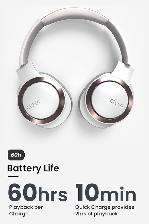 Cleer Audio Enduro ANC Noise Canceling Headphones, Bluetooth Multipoint Connection, Over-The-Ear Design with Mic, Crystal Clear Hands-Free Calling, up to 60 Hours of Battery Life - Light Grey