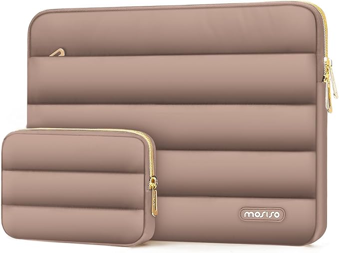MOSISO 17-17.3 inch Laptop Case, 17.3 inch Puffy Laptop Sleeve Compatible with Dell XPS/HP Pavilion/Ideapad/Acer/Alienware/HP Omen Notebook Computer, Polyester Horizontal Bag with Small Case, Brown
