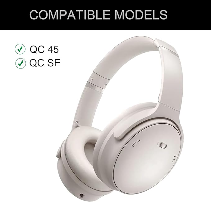Replacement Ear Pads for Bose QuietComfort 45 (QC45) Headphones, Ear Pads Cushions with QCSE (QC SE)/New QC Wireless High-Density Noise Isolation Foam, Made Soft Protein Rubber Leather