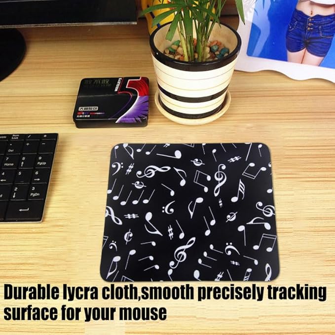 Mouse Pad, Gaming Mouse Pad, Non-Slip Rubber Base Mouse Mat with Designs for Laptop, Computer & Office, 9.5 x 7.9 x 0.12 inches (Little Music Notes)