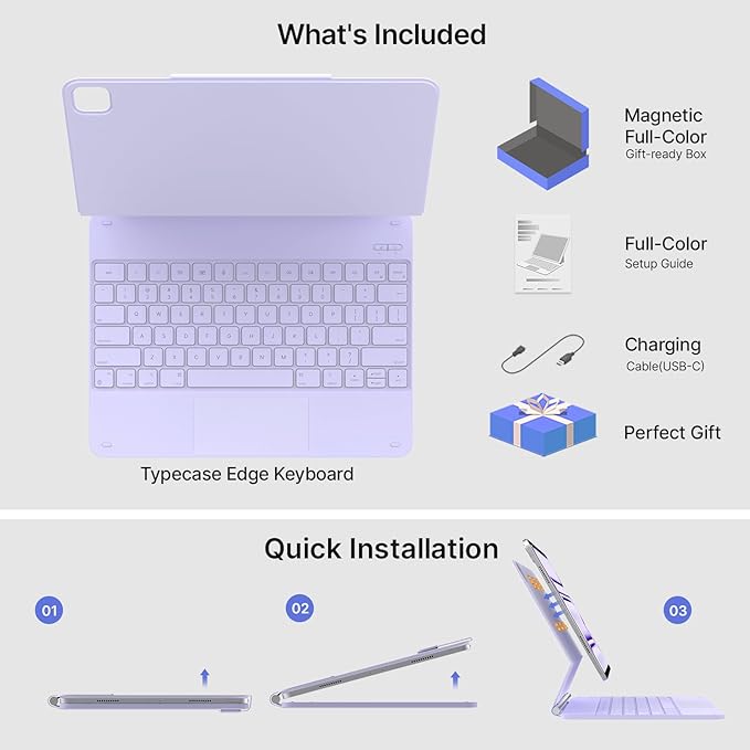 typecase Keyboard Case for iPad Pro 13-inch (M4) 2024,Magic Keyboard with 11 Colors Backlight for iPad Pro 13,Keyboard Case with Pencil Holder,Multi-Touch Trackpad,Easy-Set Magnetic Stand,Light Purple