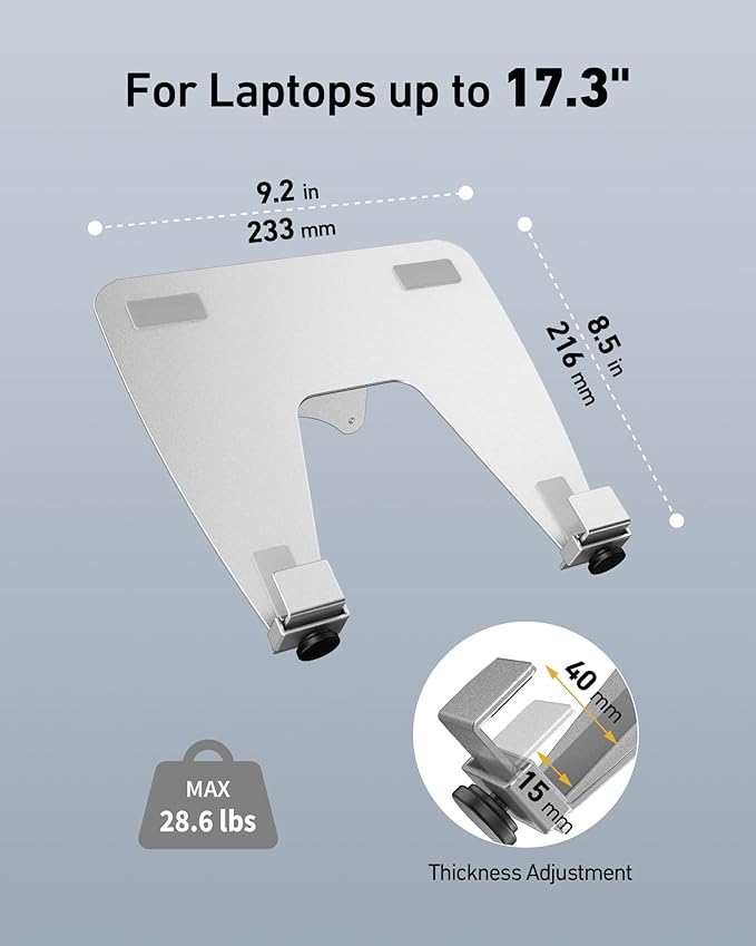 VESA Laptop Tray for Monitor Mount, Holds Laptops up to 17.3 Inches and 28.6 lbs, Fits 100x100mm VESA, Notebook Tray Office Desk Accessories, Silver