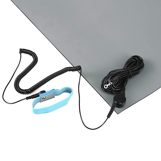 MWRF Source ESD Mat Kit with Wrist Strap and Grounding Cord (2.5 FT x 4 FT x 0.12 Inch, Grey)