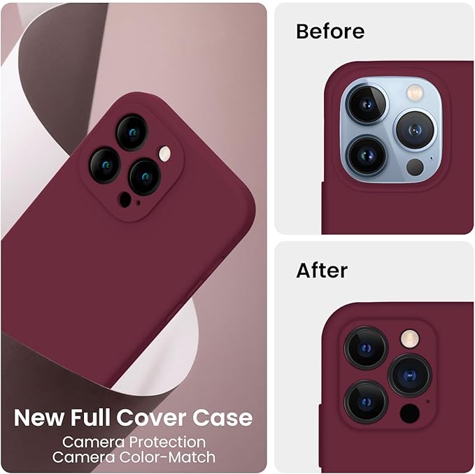 FireNova Designed for iPhone 13 Pro Max Case, Silicone [Camera Protection] Phone Case with [2 Screen Protectors], Soft Anti-Scratch Microfiber Lining Inside, 6.7 inch, Plum