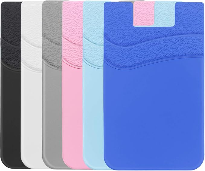 SS Phone Wallet Stick On, Adhesive Phone Card Holder Credit Card Stick on Wallet 2 Pocket Sleeve Suitable for iPhone, Samsung, Most Smartphones 6 Pack