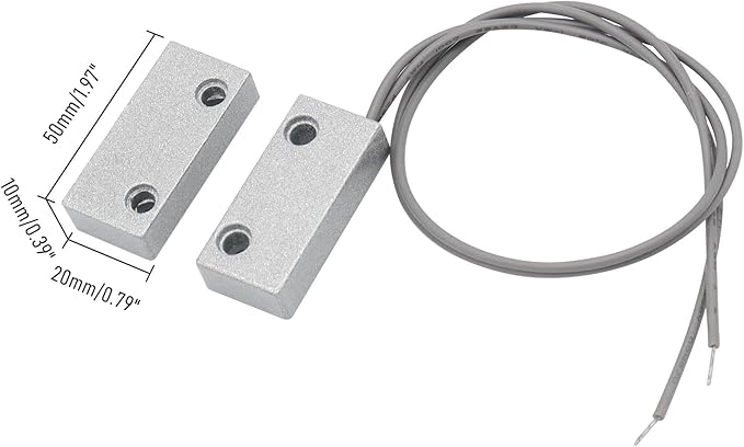 Magnetic Reed Switch Wired Surface Mount Normally Open NO Contact Sensor Alarm Magnetic Door Switch with 2 Wires, Zinc Alloy Sliver, MC-52