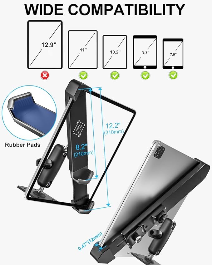 woleyi Anti Theft Heavy Duty Drill Base Tablet Holder Car Mount Dashboard for Truck/Vehicle with Security Lock and Key, Compatible with iPad Pro/Air/Mini, Galaxy Tabs, More 7-11" Tablets