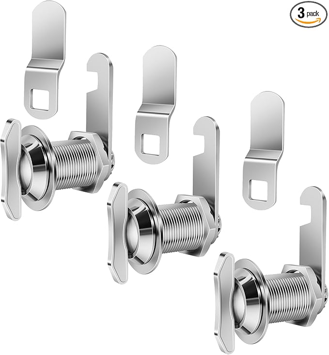 Thumb Operated Offset Cam Lock, 1" Cylinder Fits on 0.7" Max Door Thickness, Non-Locking Replacement Lock for RV Compartment Camper Storage, Cabinets,Drawers (1 Inch 3Pack) Silver