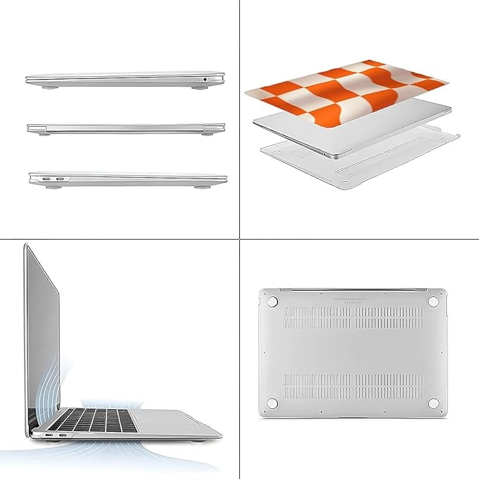 Compatible with MacBook Air 13.3 13.6 Inch Case 2022 2021 2020 2019 Plastic Hard Shell Case Cover,13.3 Pro(A1706/A1708/A1989/A2159/A2289/A2338), Orange and White Checkered Flag