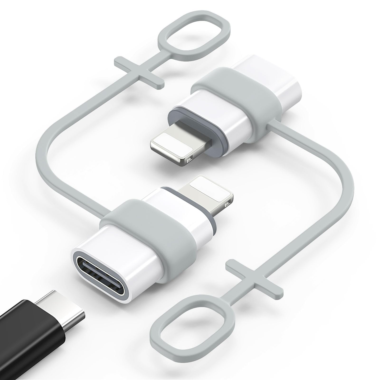MoKo USB C to Lightning Adapter, Not for Audio/OTG, Lightning Male to USB C Female Adapter for iPhone 14/13/12/11/X Series, iPad/AirPods, Support Charging & Data Sync, with Anti-Lost Loop, White