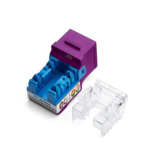 trueCABLE Cat5e Keystone Jack, Unshielded (UTP), 90 Degree Punch-Down, PoE++ (4PPoE) 100W, UL Listed, ETL Verified, ANSI/TIA Certified, Modular RJ45 Female, Purple, 48 Pack