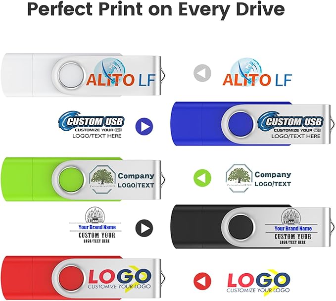 Customizable 128GB Flash Drive 10 Pack, ABLAZE Dual USB 2.0+ Type C Thumb Drives with Logo Personalized USB Memory Sticks (Mixed Colors)