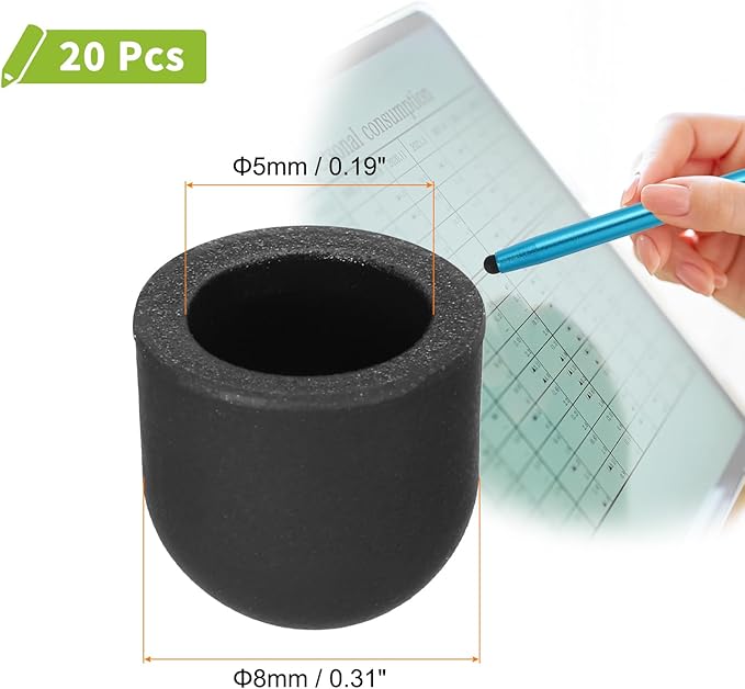 MECCANIXITY 20Pcs Replacement Stylus Pen Tips 8mm Conductive Capacitive Touch Screen Pens Tips Silicone Rubber, Black