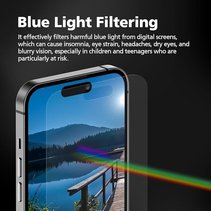 3-Pack Anti-Blue Light Matte Screen Protector For iPhone 15 Pro [Support Fingerprint Unlock] Anti-Glare, Anti-Fingerprint [Eye Protection] Bubble-Free Installation with Alignment Jig