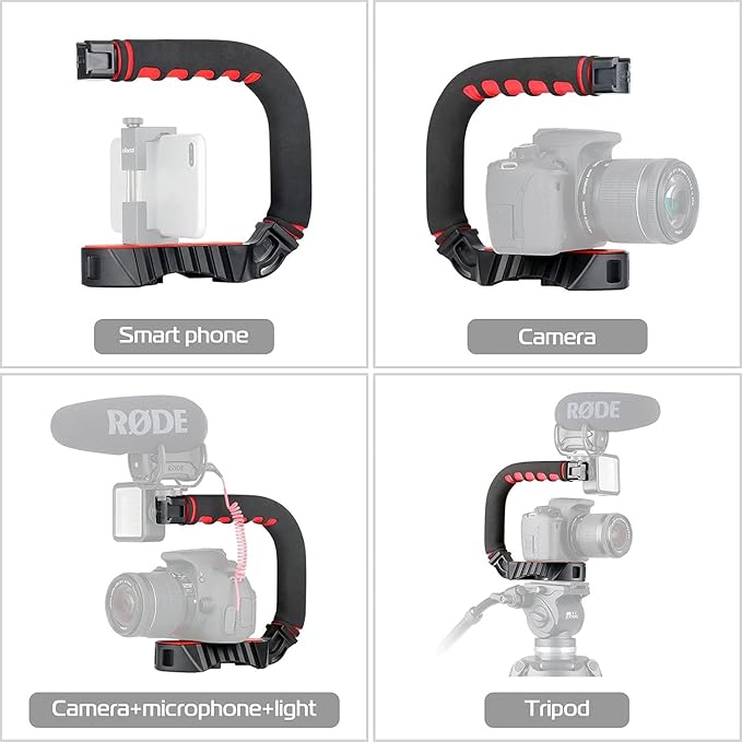 ULANZI U-Grip Pro Handheld Video Rig Steadicam with Triple Cold Shoe, Stabilizing Handle Grip Compatible for iPhone 16 15 14 13 12 Pro Max Xs 8 7 plus Action Camera 13 10 Canon Nikon Sony DSLR Cameras