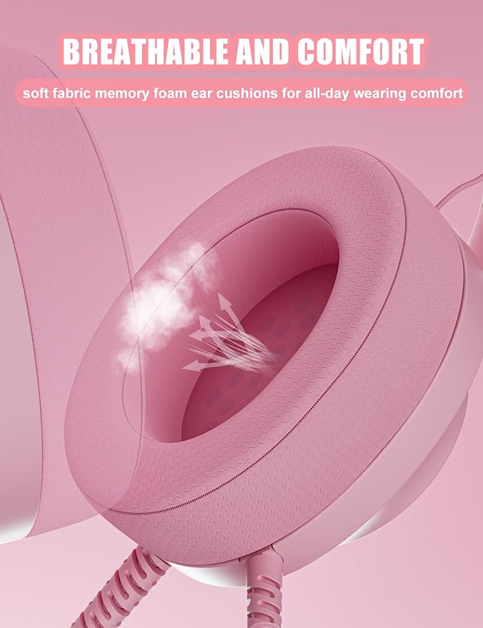 S30 Gaming Headset with Microphone,198g Lightweight Design, Wired Gaming Headphones for Xbox, Xbox Series X|S, PS5, PS4, Switch, PC, Noise Cancelling Mic, Soft Earmuffs (Pink)