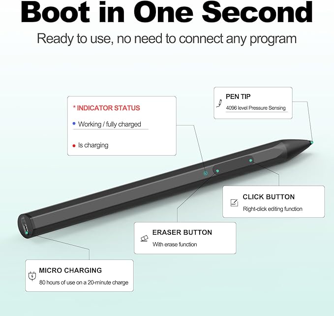 Stylus for HP Envy X360 Pavilion x360 Specter X360 Spectre x2 Envy x2 Touchscreen Laptop Rechargeable MPP 2.0 Tilt Pencil 4096 Pressure Sensitivity Using The Microsoft MPP Protocol, Black
