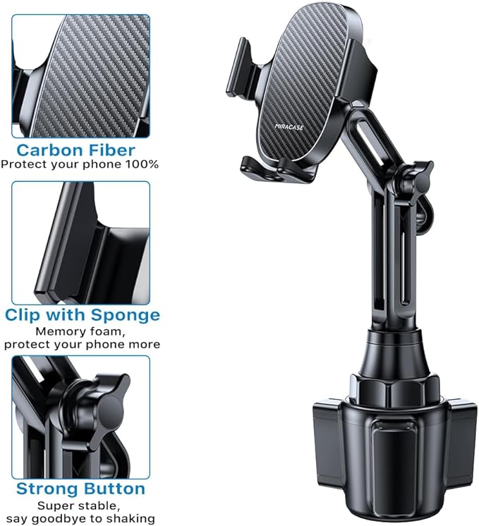 Miracase [2025 Latest Upgraded] Universal Cup Phone Holder for Car, [Rotatable & Adjustable] Long Neck Car Cup Holder Phone Mount Compatible with iPhone, Samsung, Google & More Smartphones