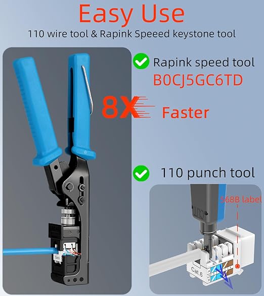 Rapink RJ45 Keystone Jack Cat6 10G Support, Keystone Jacks UTP 50 Pack for Wall Plate and Patch Panel, Rj45 Keystone 90 Degree White Color for Cat6, Cat5e, Cat5 Cabling