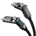 pzoz 4-in-1 USB C Fast Charging Cable with LED Display, Multi USBC Charger Combo Lightning/Type C/USB A Metal Ports for iPhone 16/15/14 Pro Max iPad MacBook AirPods Pro Samsung Google (60W, 5 ft)