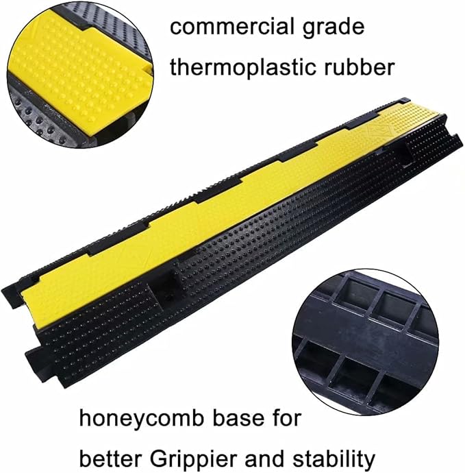 Rubber Cable Ramp Cord Cover Cable Protector Ramps Wire Hose Protective 1 Channel 22000Lbs Load Capacity Traffic Speed Bump for Asphalt Concrete Gravel Driveway Indoor Outdoor, 2 Pack