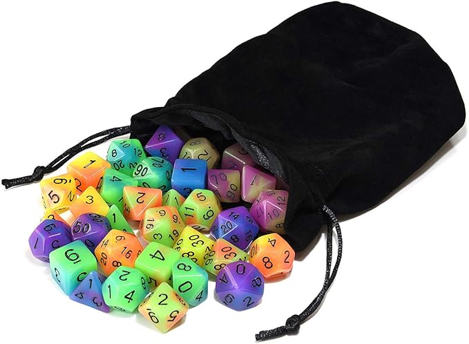 Double Color Glow in The Dark Dice Set 35 Pieces Polyhedral Dice for RPG DND MTG Games Include Black Velvet Pouch
