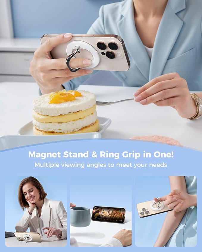 [2025 Newest] SUPERONE for Magsafe Ring Holder, Magnetic Phone Grip with Adjustable Stand, Removable Magnetic Accessories Only for iPhone 16/15/14/13/12 Series and Magsafe Case - Glitter Silver