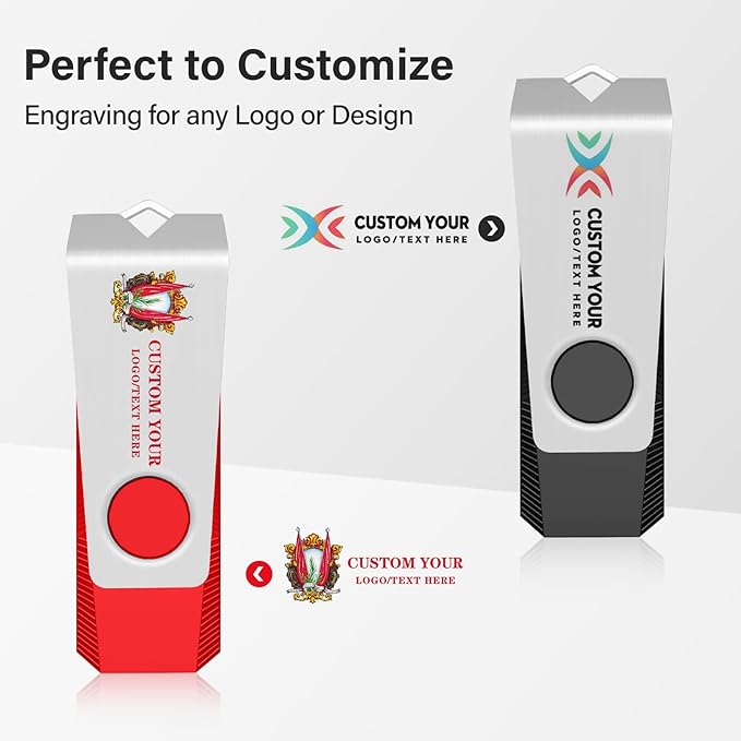 Customizable Flash Drives 8GB, Wooolken Personalized USB 2.0 Drive 10/20/50/100 Pack, Custom Thumb Drive Engraved Logo USB Drive (Mixcolors)