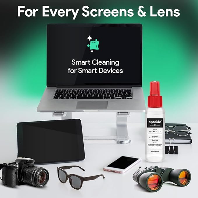 Sparkle Anti-Reflective Lens Cleaner Spray kit | (2) 1oz Glasses Cleaner Spray + (2) Microfiber Cloth for Eyeglasses, Sunglasses, Lenses, Screens and Camera Cleaning Kit (4 Piece Set)