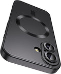 Magnetic for iPhone 16 Case [Compatible with MagSafe][Built-in Camera Lens Protector] Slim Soft Silicone Bumper Shockproof Metallic Luster Phone Case (Black)
