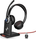Wireless Headset with AI Noise Cancelling Microphone Bluetooth Headset - Bluetooth V5.2 Headphones with USB Dongle, Charging Base & Mic Mute for Computer/Laptop/PC/iPhone/Android/Cell Phones