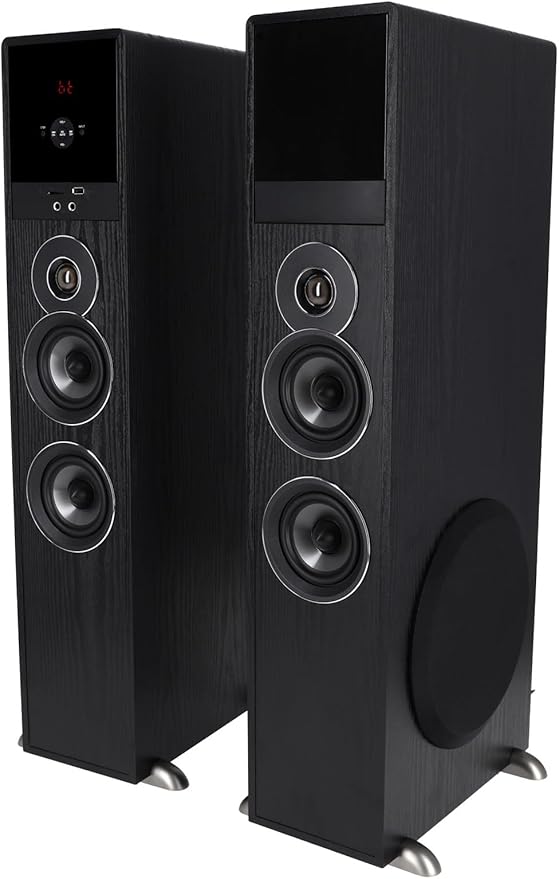 Rockville TM80B Powered Home Theater Tower Speaker System, Black, 800W, 8" Subwoofers, Bluetooth, USB/SD Playback, FM Radio, Remote Control, Karaoke Ready, Perfect for Home Entertainment