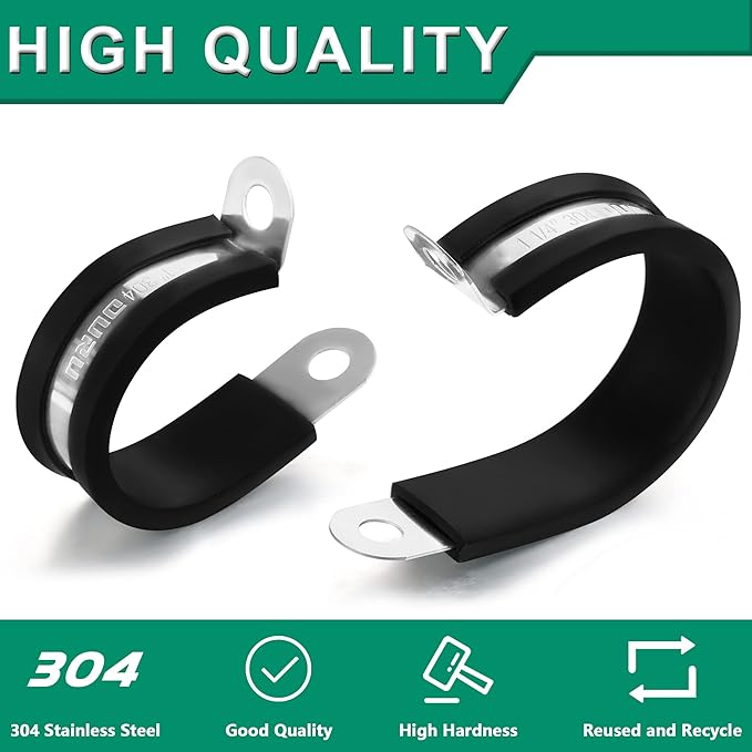 30pcs 3/8 Inch Stainless Steel Cable Clamps,Rubber Coated Cushioned Insulated Cable Clamp,Automotive Cable Wire Clamps,Pipe Clamps,Metal Clamp for Tube,Lines,Wire Cord Installation(Black,10mm)
