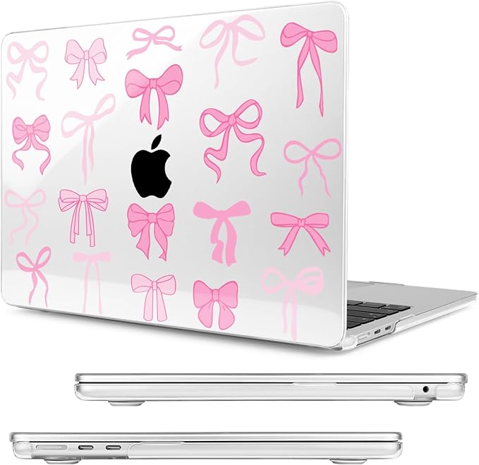 Compatible with MacBook Air 13.6 inch Case, M4 A3240/M3 A3113/M2 A2681 (Released 2025 to 2022), Hard Shell, Keyboard Cover, Screen Protector, Webcam Cover & Type-C Adapter, Pink Bows