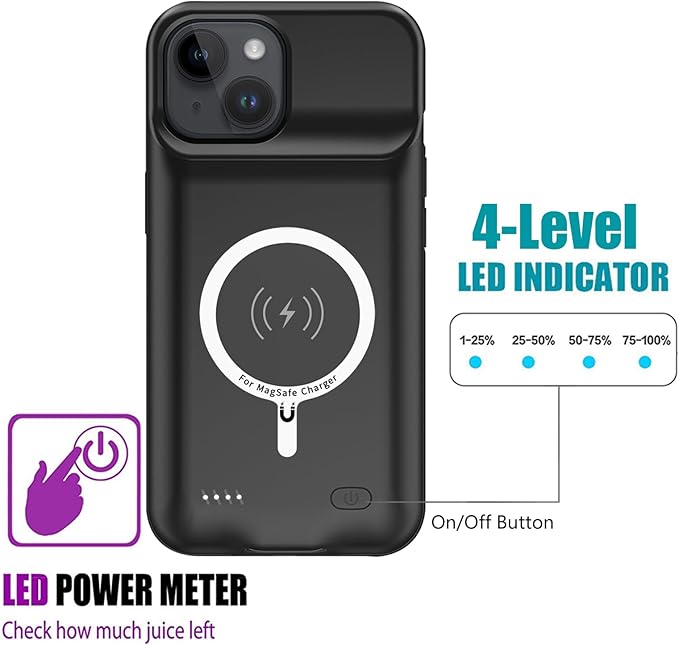 Battery Case for iPhone 15 Plus, 12000mAh Rechargeable Portable Charging Case with Wireless Charging Compatible for iPhone 15 Plus (6.7 inch) with Carplay Extended Battery Pack Charger Case (Black)