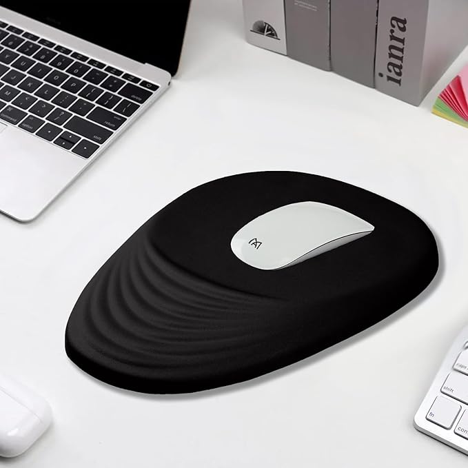 Black Ergonomic Mouse Pad Wrist Support, Mouse Pad with Wrist Rest, Memory Foam Massage Design & Non-Slip PU Base Cute MousePads for Pain Relief, Desk, Office, Home