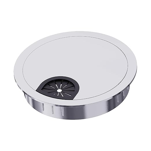 Desk Grommet 3-1/8 Inch 80mm, Zinc Alloy Computer Desk Wire Hole Cover, Office Desktop Cord Cable Hole Metal Ring, Silver Tone