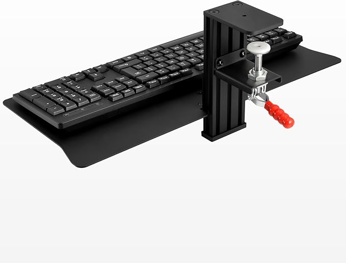 Quick Release Keyboard Desk Mount, Clamp-on Adjustable Tray,18.5x8.7 Inch, Extra Sturdy Single Clamp Design, Height Adjustable Ergonomic Typing for Office, Home, Gaming - Save Desk Space, Special Use