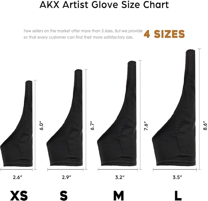 AKX Artist Drawing Glove Small - 2 Pack Palm Rejection for iPad - Smudge Guard, 1 Finger, Fingerless, Good for Left and Right Hand, Black | AK-010