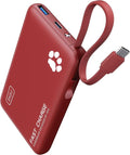 INIU Portable Charger, Slim 10000mAh Power Bank with Build in USB-C Cable, 20W Fast Charging Mini Battery Pack, Travel Trip Flight Cruise Ship Essentials for College Students Travelers Boys Girls, Red