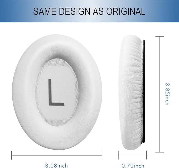 GEVO Replacement Ear Pads for Bose QC45, Ear Cushions for Bose QuietComfort 45 (QC45) & Quiet Comfort SE (QC SE) Headphones, Earpads with Softer Leather Noise Isolation Foam (White)