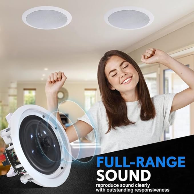 Vaiyer Home Audio System Kit, 6-Channel 6000 Watts Bluetooth Amplifier with 6.5" 8 QTY of 200 W Each in-Wall in-Ceiling Speakers & 16AWG 500 ft. Speaker Wire Perfect for Home, Office, Restaurants, Bar