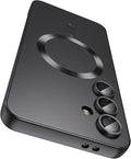 Magnetic for Samsung Galaxy S24 FE Case [Compatible with MagSafe][Built-in Camera Lens Protector] Slim Soft Silicone Bumper Shockproof Metallic Luster Phone Cover (Black)